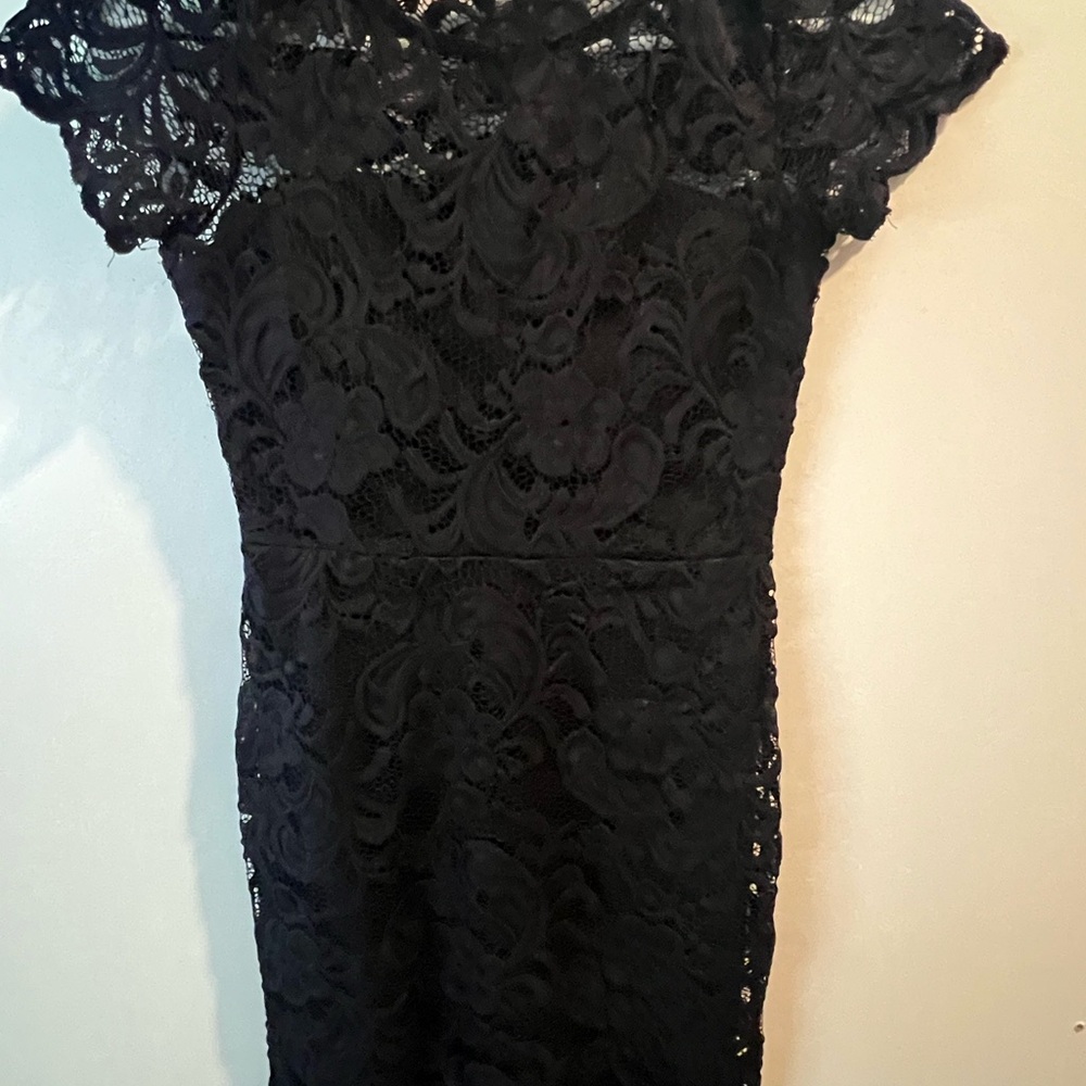 CUTE! New Years Black Lace Top Dress with Short Sleeves SMALL